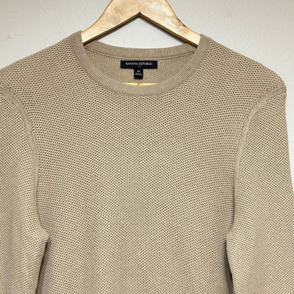 Banana Republic Honeycomb Crew Neck Sweater Mens M Tan Slim Fit Midweight Cotton - Picture 2 of 11